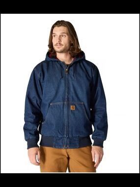 Carhartt Loose Fit Denim Active Hooded Zip Front Jacket Mens Size XL Insulated